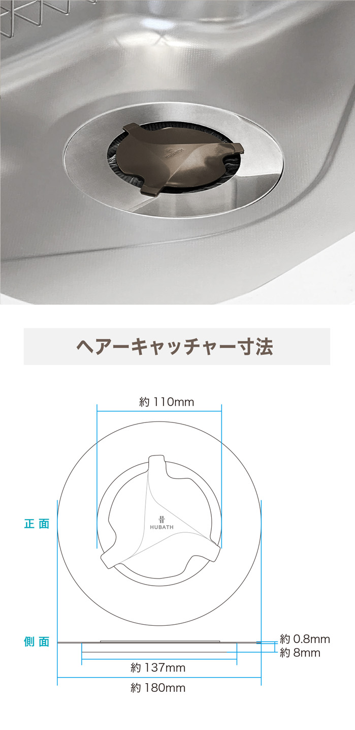 HUBATH マグネットヘアーキャッチャーサイズ